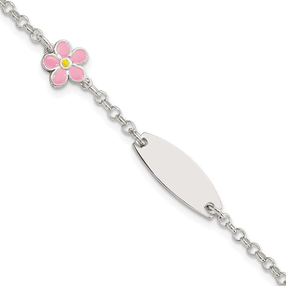 Sterling Silver Childrens Enameled Flower 5in Plus 1IN EXT ID Bracelet 6 inches