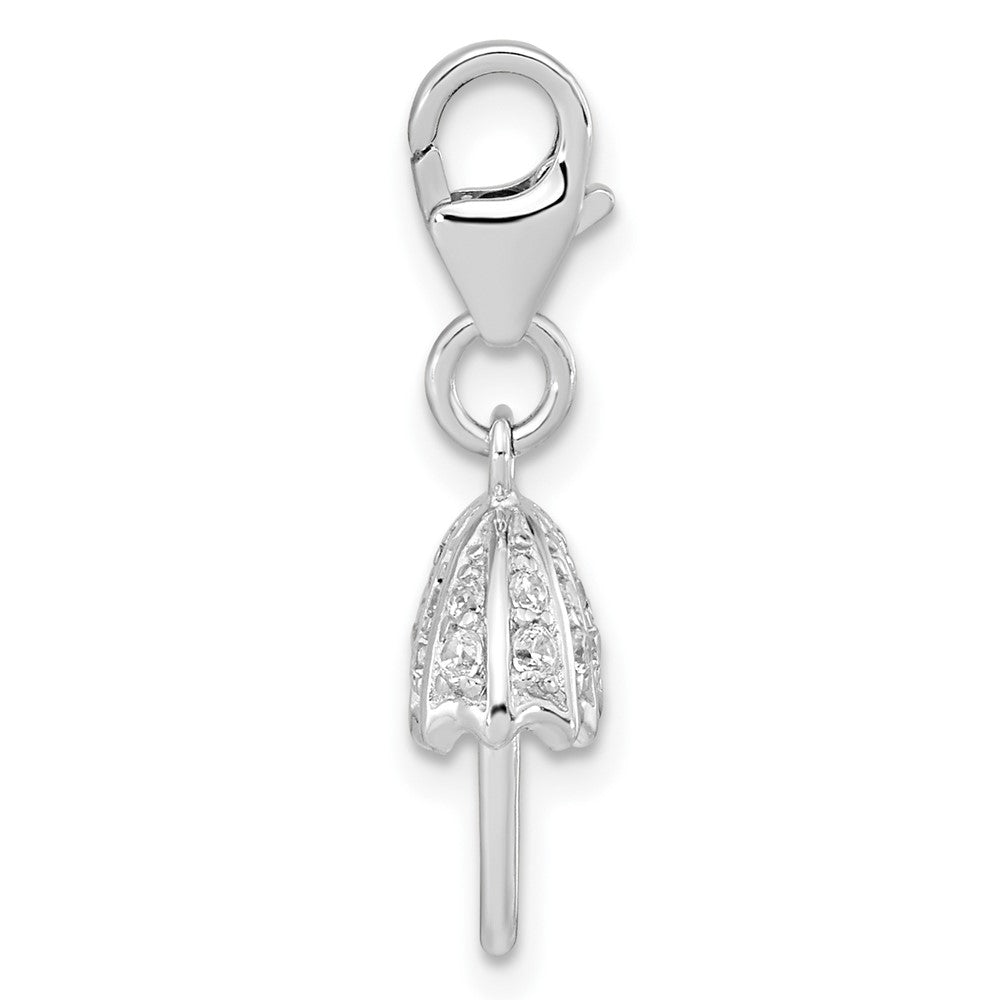 Amore La Vita Sterling Silver Rhodium-plated Polished 3-D Crystal Umbrella Charm with Fancy Lobster Clasp