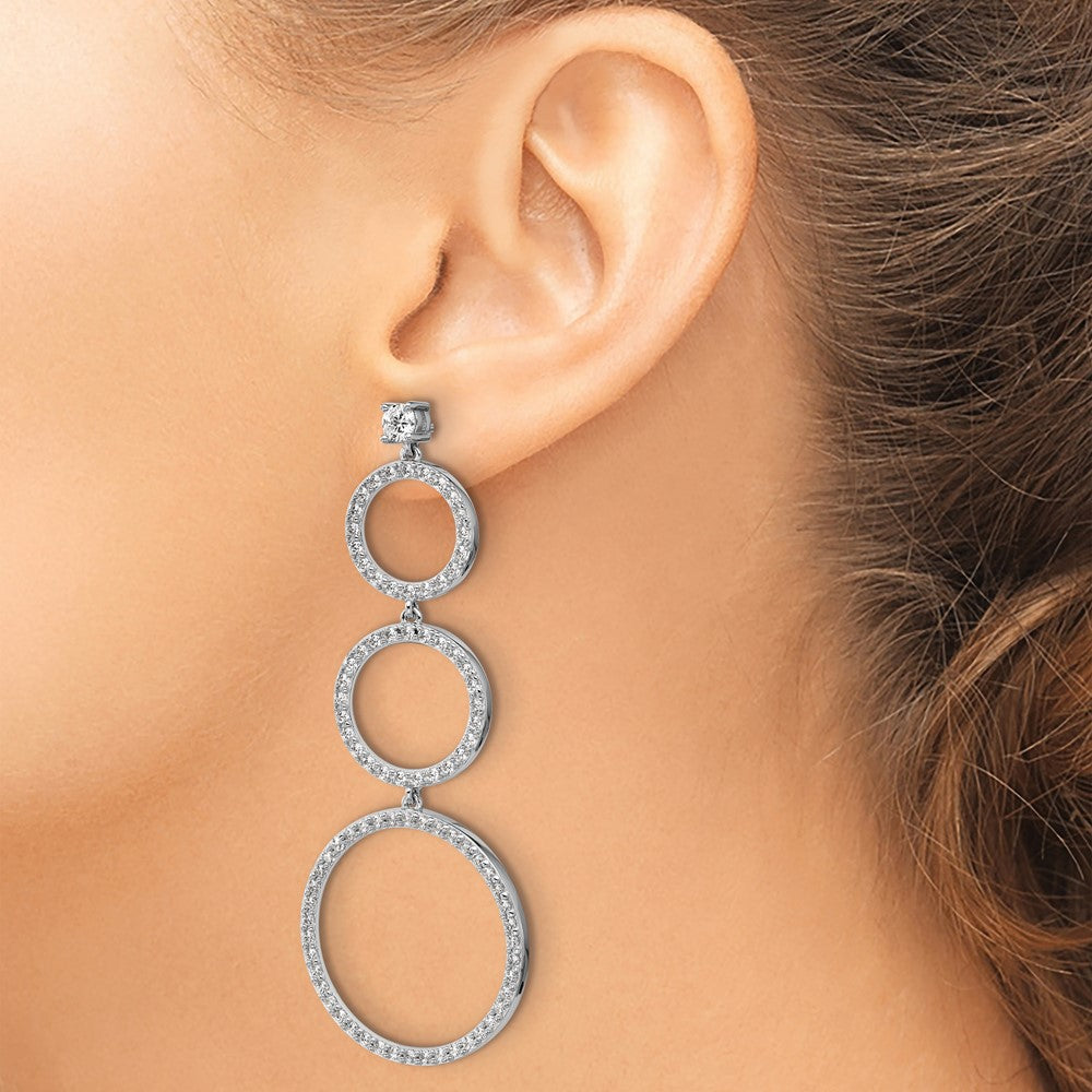 Cheryl M Sterling Silver Rhodium-plated Polished Three CZ Circles Post Dangle Earrings