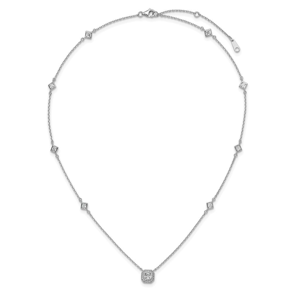Cheryl M Sterling Silver Rhodium-plated Polished Fancy CZ Station with 2 Inch Extension Necklace 16 Inches