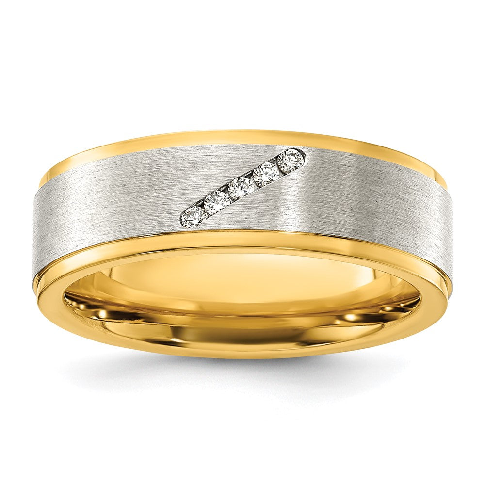 Titanium Polished Yellow IP-plated w/CZ Brushed Center 8.00mm Band Size - 7.5