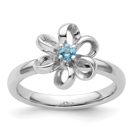 Sterling Silver Stackable Expressions Polished Blue Topaz Flower Ring Size -9