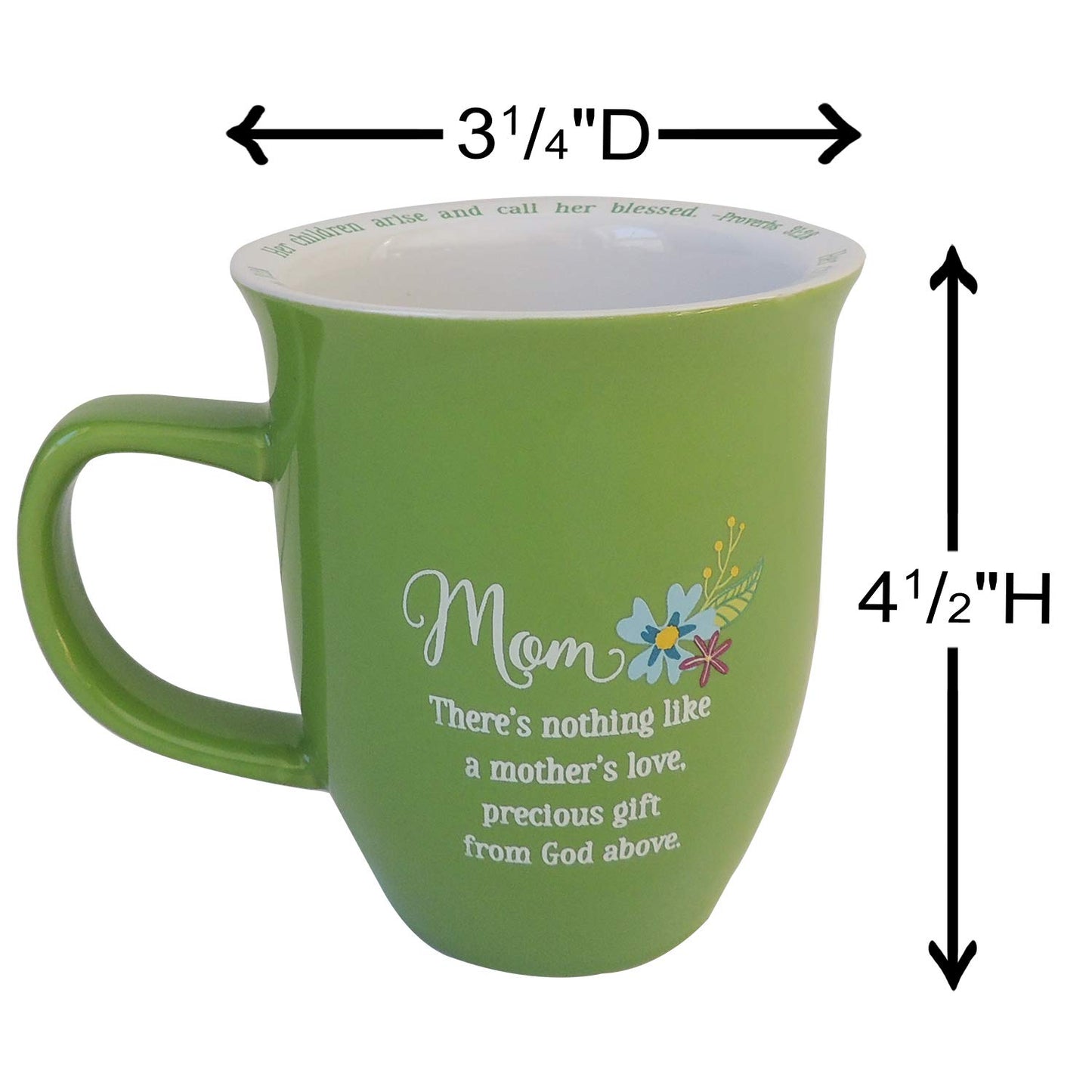CA Gift 165783 14 oz Grace Outpoured Mom with Coaster & Lid Mug, Green & White