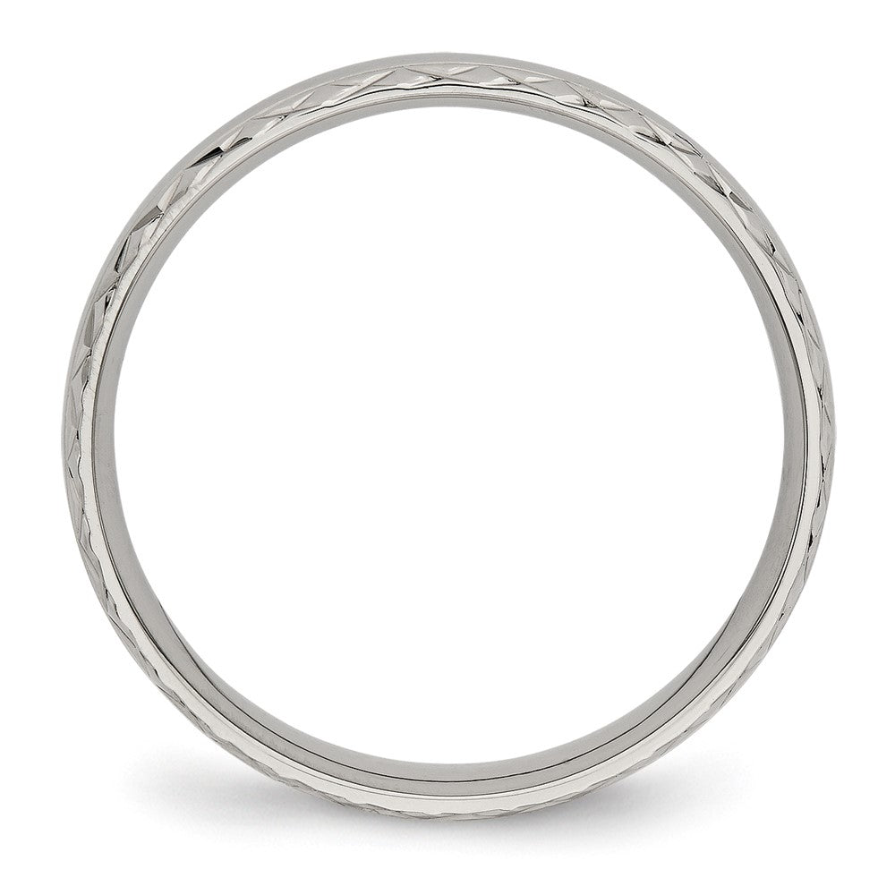 Stainless Steel Polished Satin Center Criss Cross Design 5mm Grooved Band Size - 6