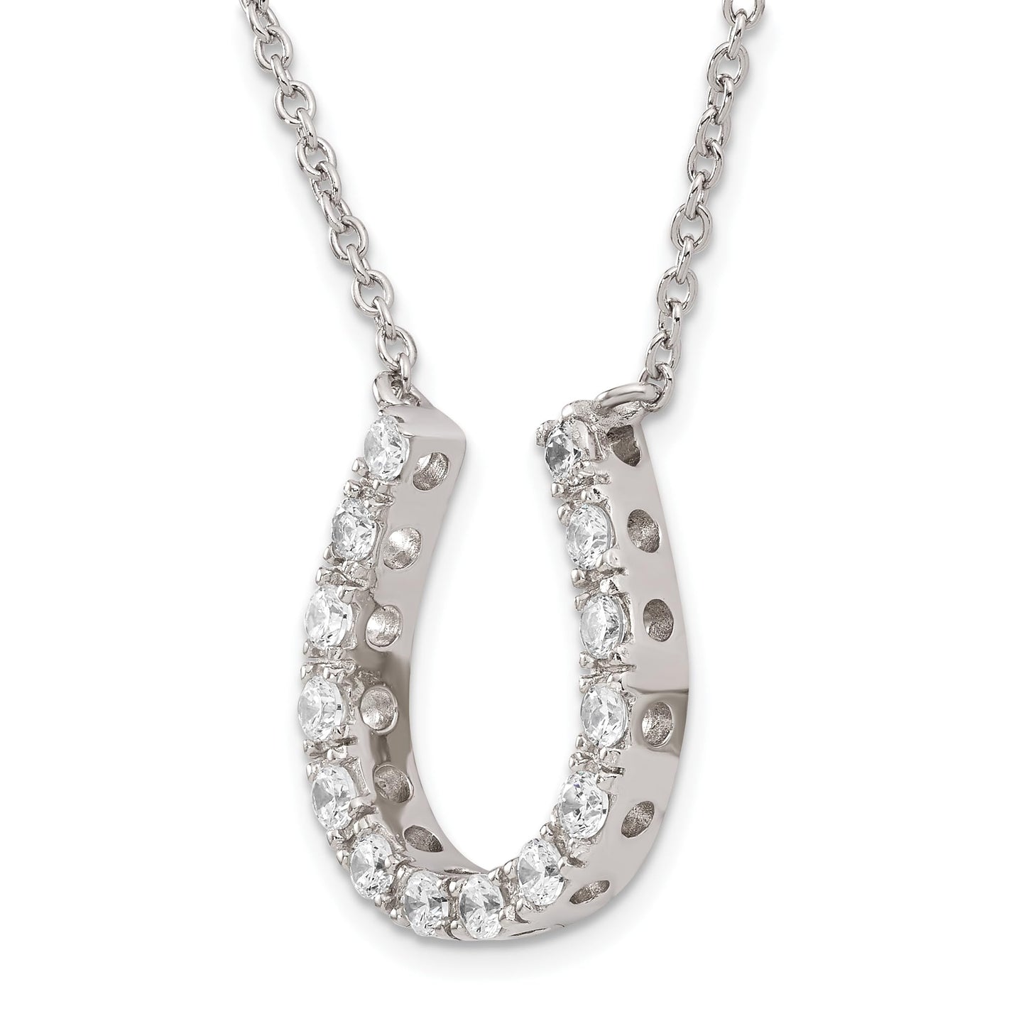 Sterling Silver Rhodium-plated CZ Horseshoe Necklace 16 Inches