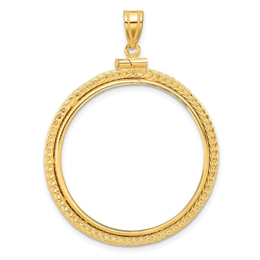 Wideband Distinguished Coin Jewelry 14k Polished Foxtail Chain 30.0mm x 3.00mm Screw Top Coin Bezel Pendant