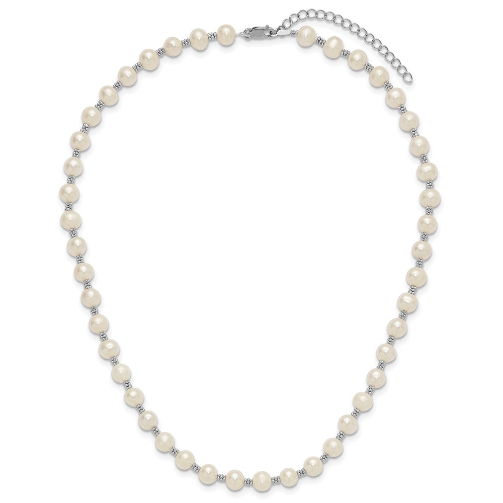 Sterling Silver Rhodium-plated 6-7mm White Round Freshwater Cultured Pearl 16 inch with 2 inch Extension Necklace 16 Inches