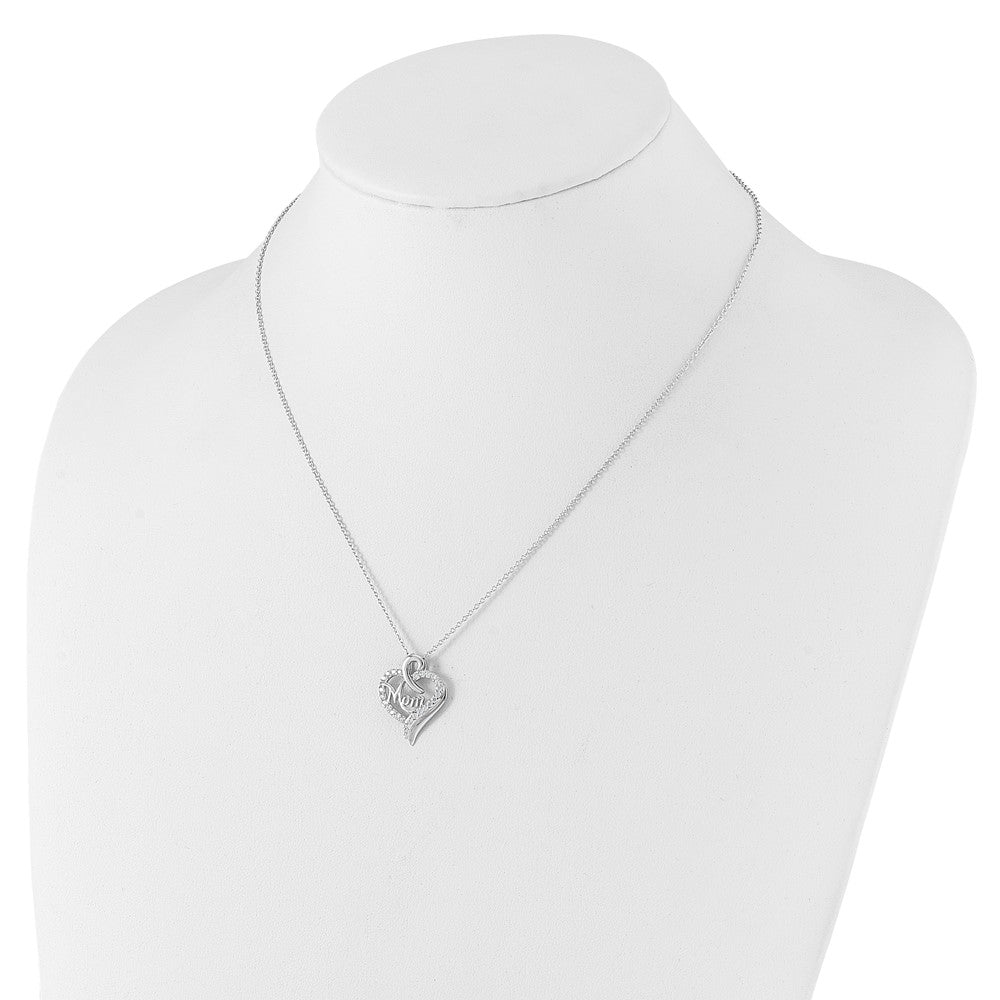 Cheryl M Sterling Silver Rhodium-plated Brilliant-cut CZ MOM Heart 18 Inch Necklace with 2 Inch Extender 18 Inches