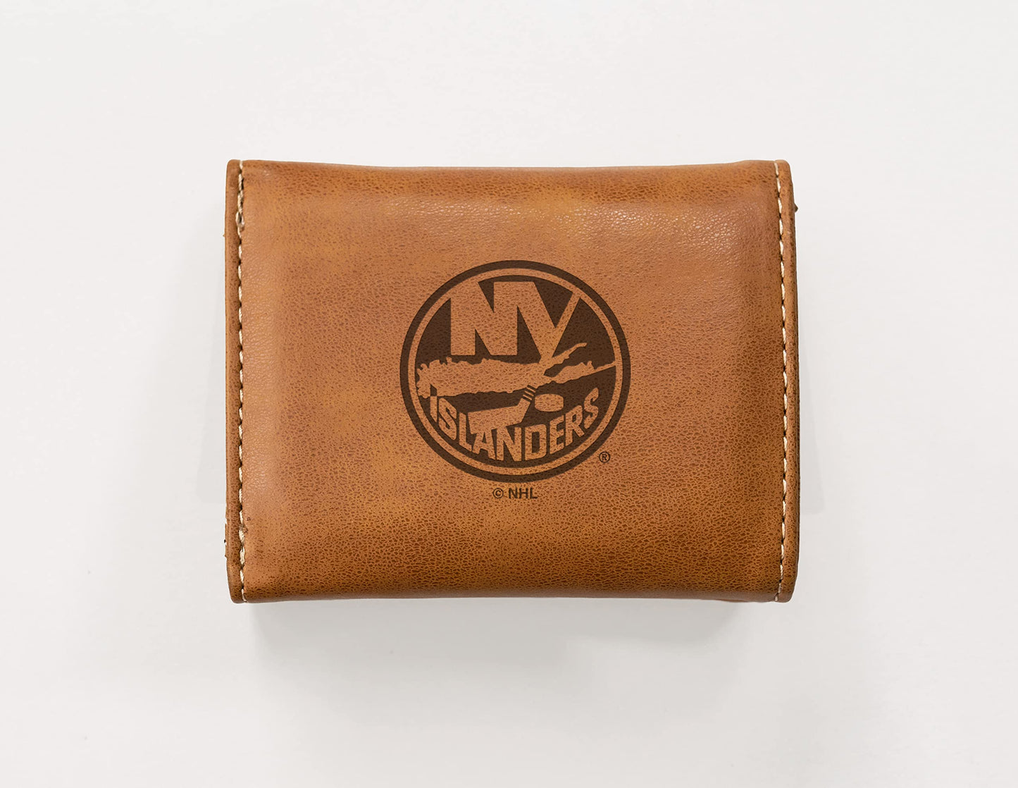 Hockey Rico Industries New York Islanders Brown Laser Engraved Trifold Laser Engraved Tri-Fold Wallet - Men's Accessory
