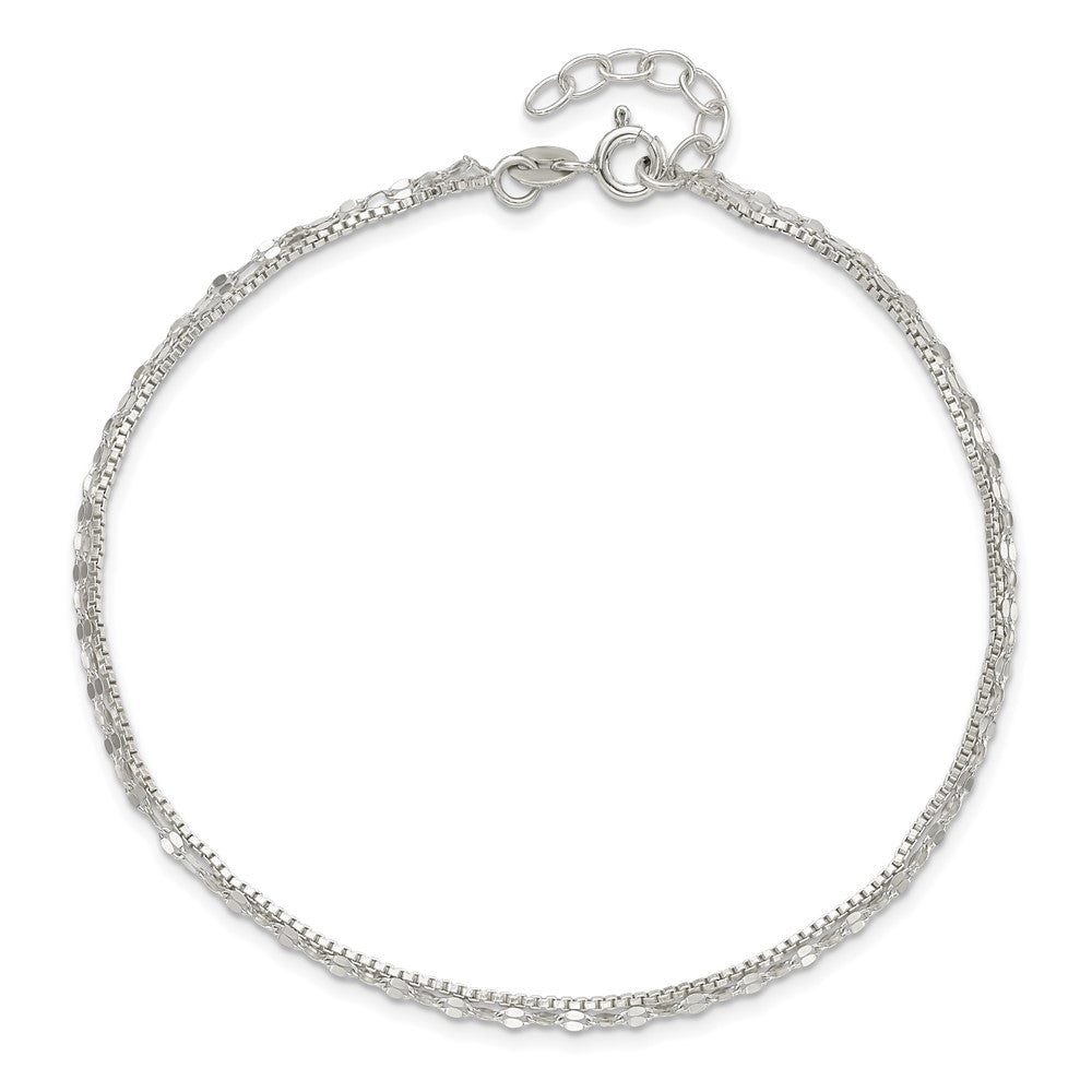 Sterling Silver 2-Strand 9in Plus 1 in Ext. Fancy Chain Anklet 9 inches