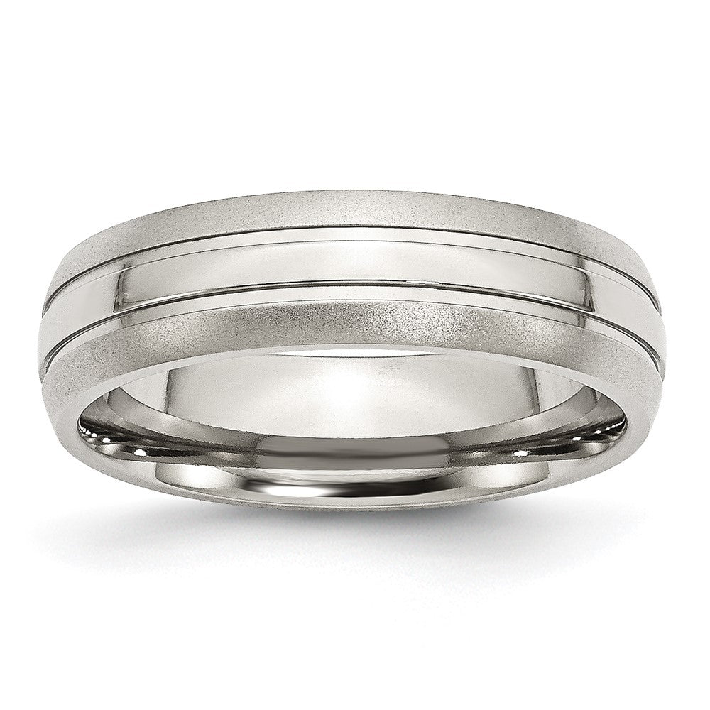 Stainless Steel Polished w/Brushed Edge 6mm Grooved Band Size - 8
