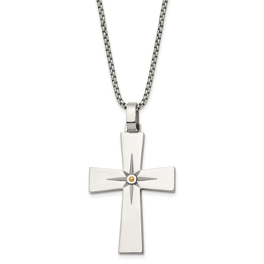 Stainless Steel Polished Yellow IP-plated 24in Cross Necklace