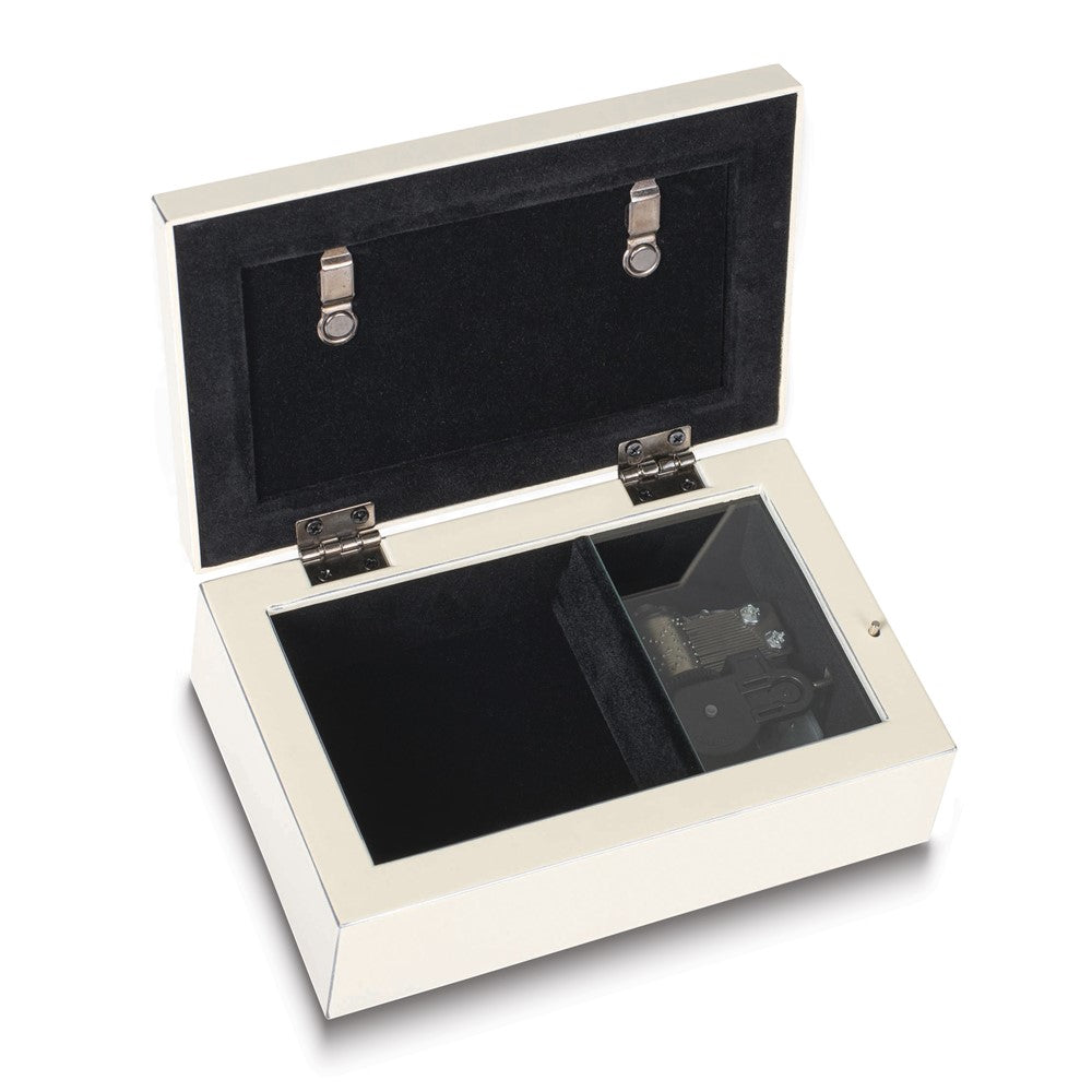 Blessings On Your Baptism White Polymer Musical (Plays Jesus Loves Me) Jewelry Box with Black Velvety Lining