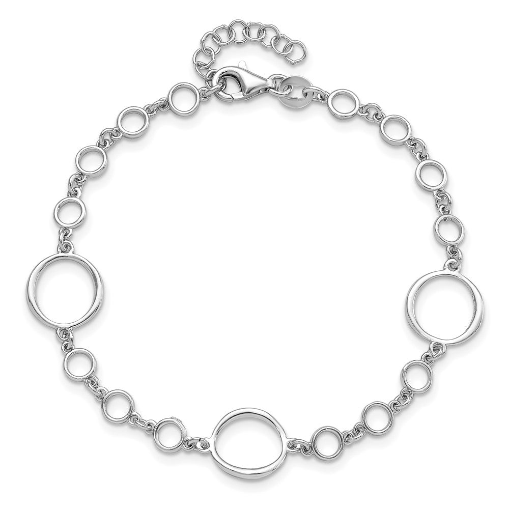Sterling Silver Rhodium-plated Polished Link w/ 1in ext. Bracelet 7  inches