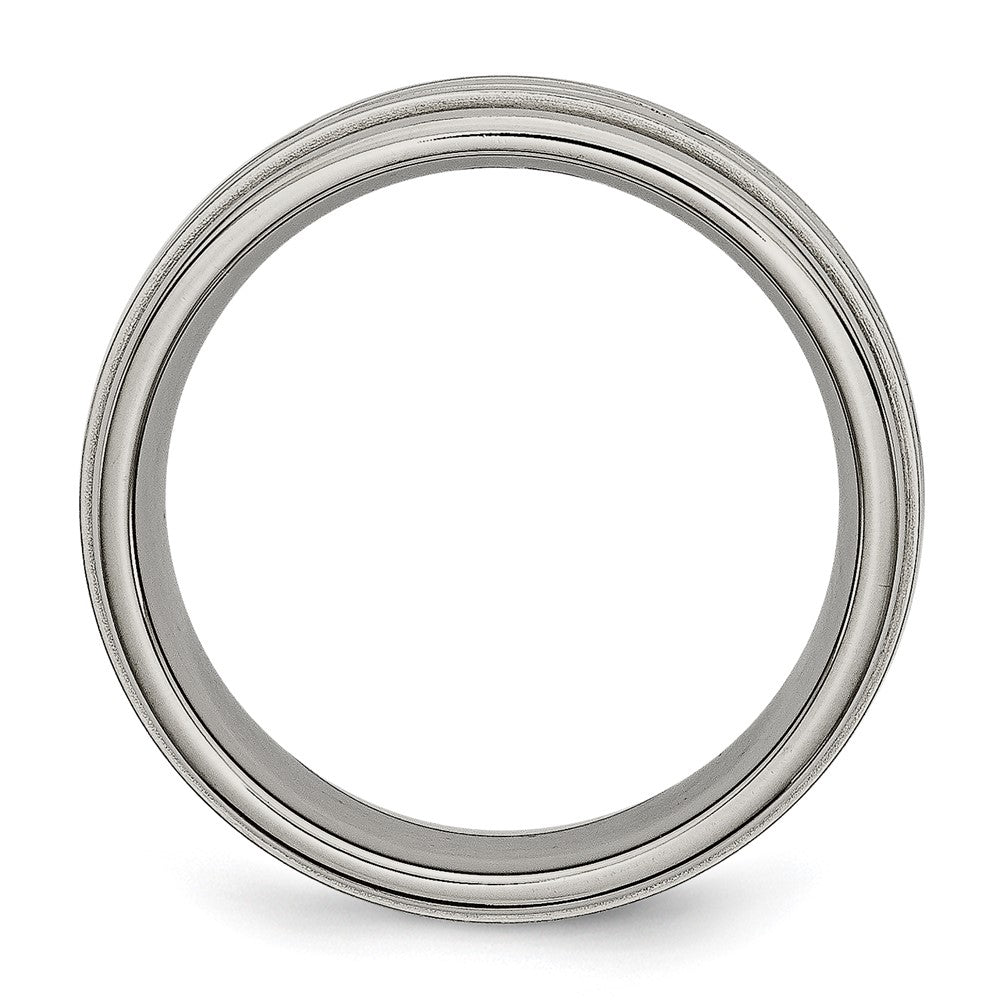 Titanium Brushed Center 7mm Criss-cross Design Ridged Edge Band Size - 10