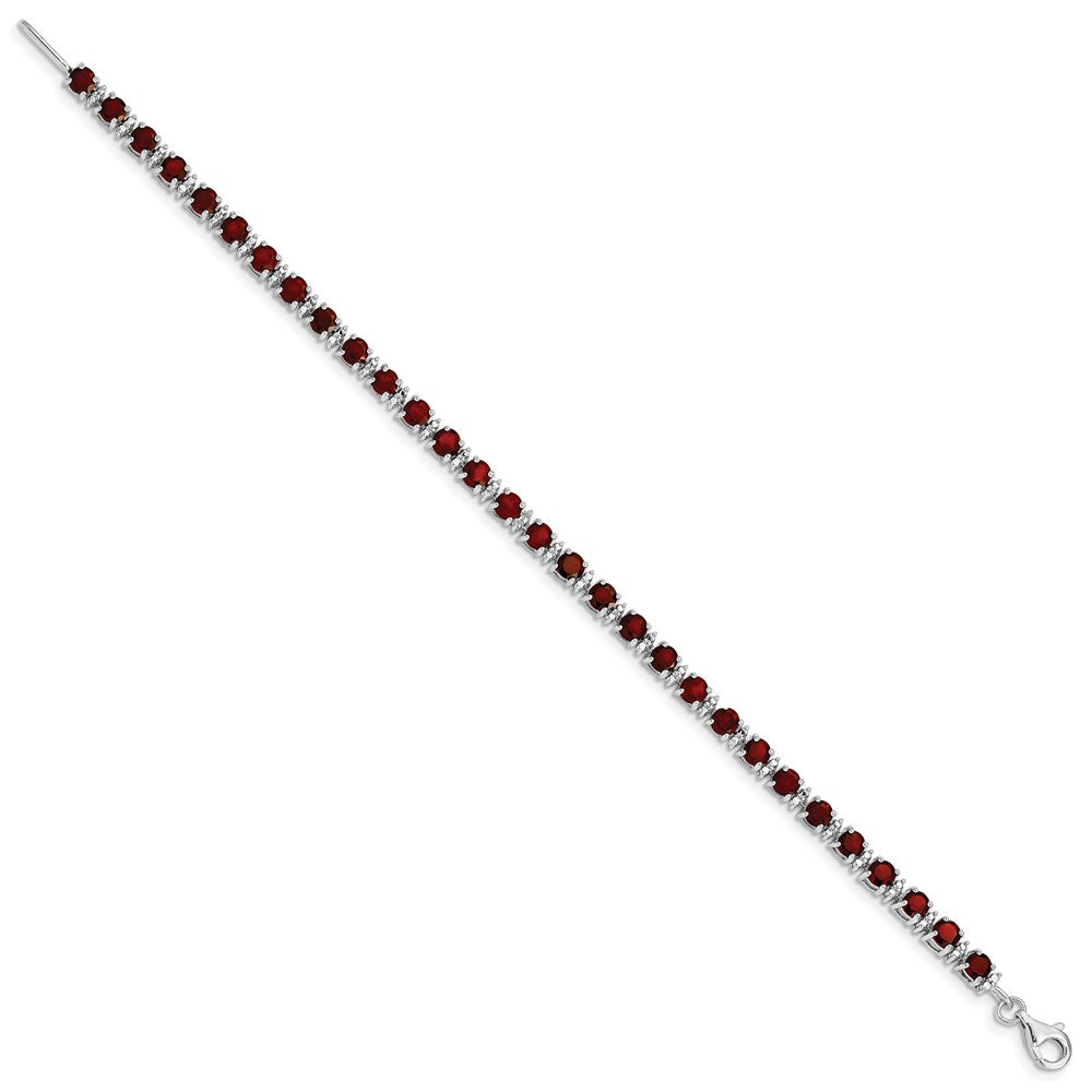 Sterling Silver Rhodium-plated Garnet and Diamond Bracelet 7 inches