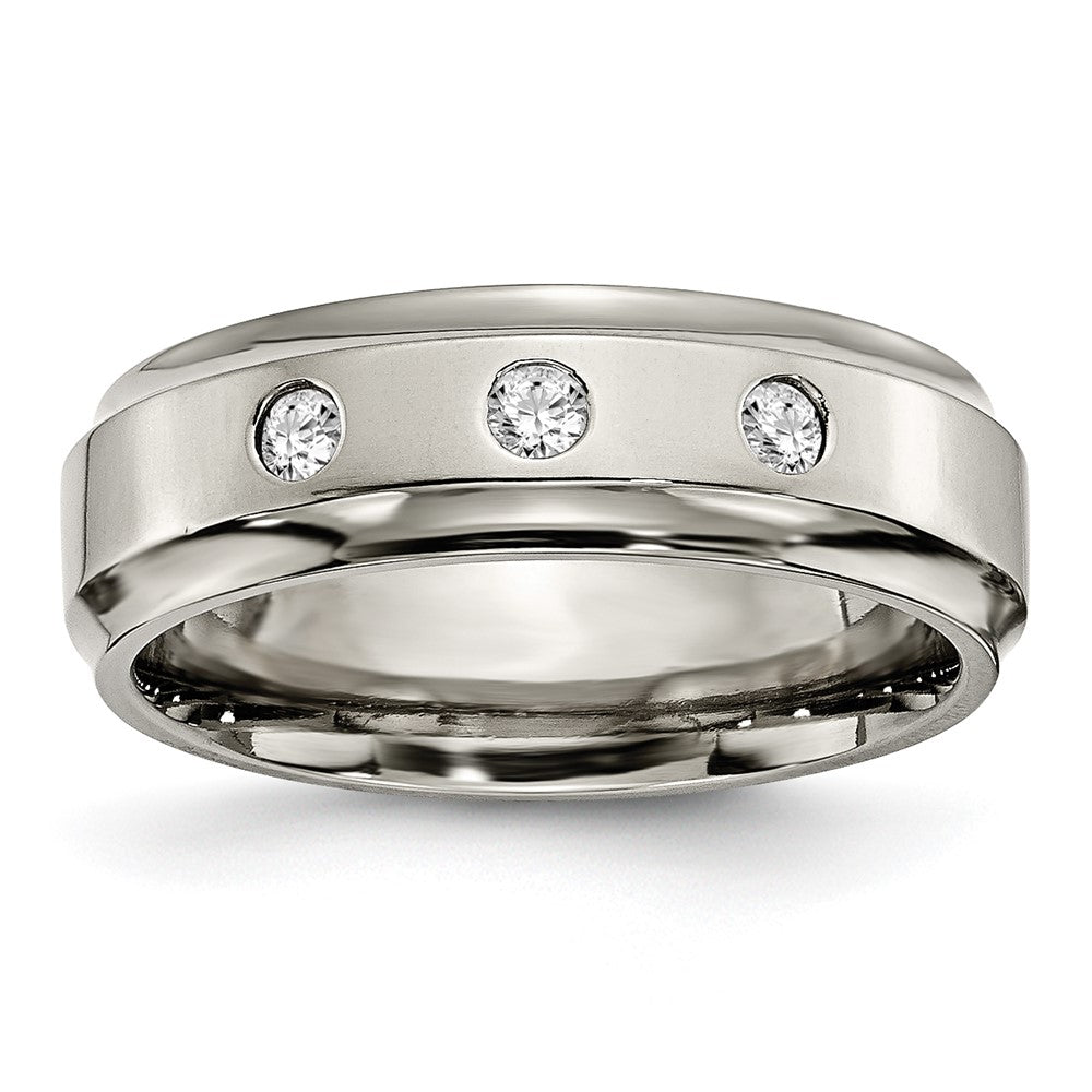 Titanium Polished 1/5ct. tw. Diamond Ridged Edge 7mm Band Size - 8.5