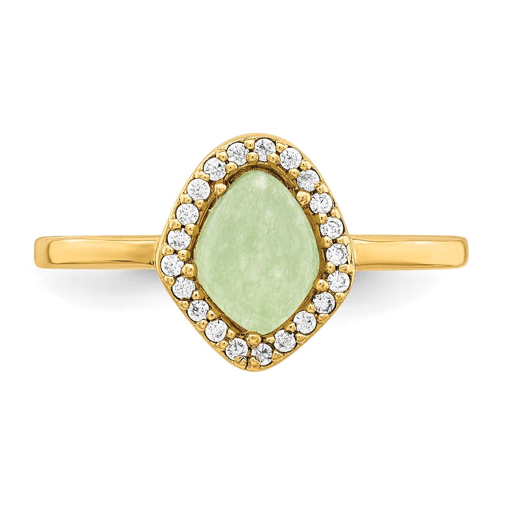 Sterling Silver Gold-tone Green Stone & CZ Ring