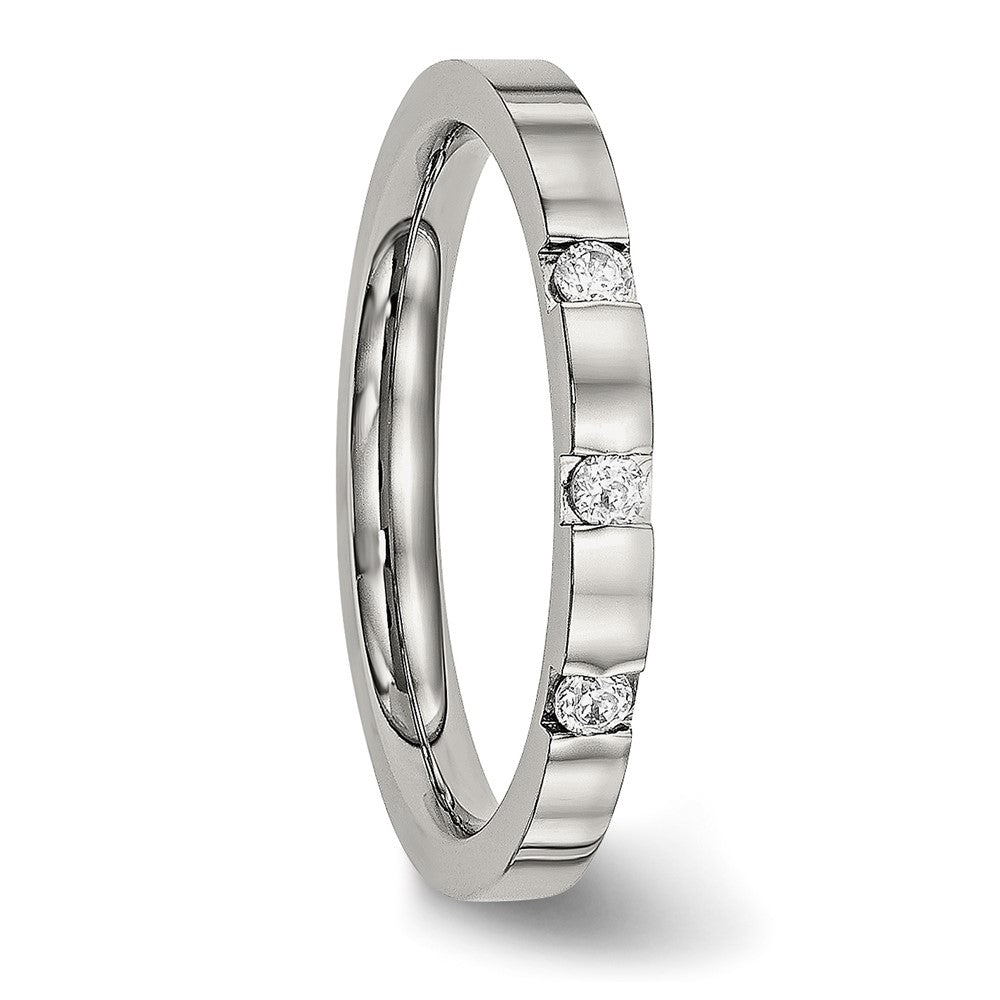 Stainless Steel Polished 3 Stone CZ 2.5mm Flat Band Size - 7