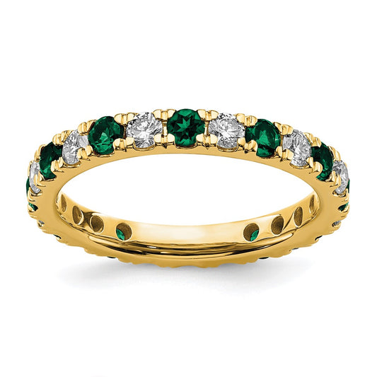 14k 3/4 carat Lab Grown Diamond VS/SI+ G+ and Lab Created Emerald Size 7.5 Eternity Band