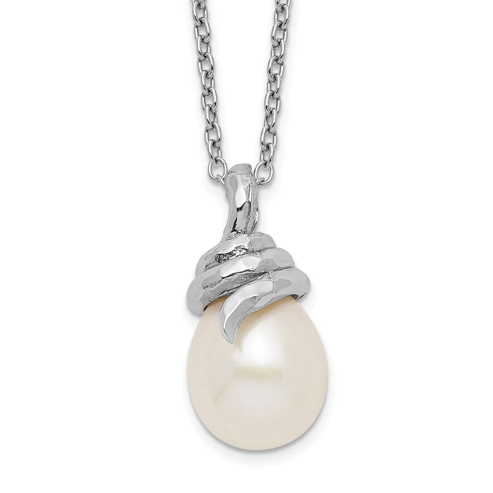 Sterling Silver Rhodium-plated 8-9mm White Teardrop Freshwater Cultured Pearl 17 inch Necklace 17 Inches