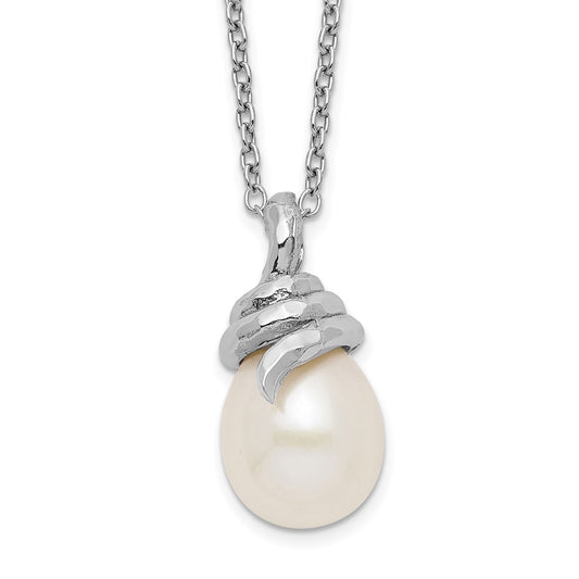 Sterling Silver Rhodium-plated 8-9mm White Teardrop Freshwater Cultured Pearl 17 inch Necklace 17 Inches