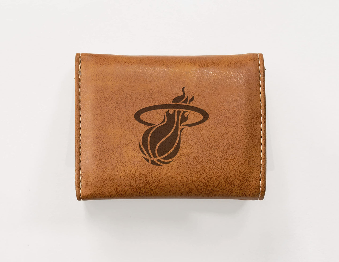 Miami Heat Brown Laser Engraved Tri-Fold Wallet - Men's Accessory