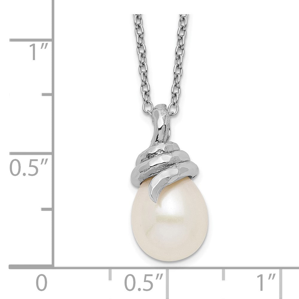 Sterling Silver Rhodium-plated 8-9mm White Teardrop Freshwater Cultured Pearl 17 inch Necklace 17 Inches
