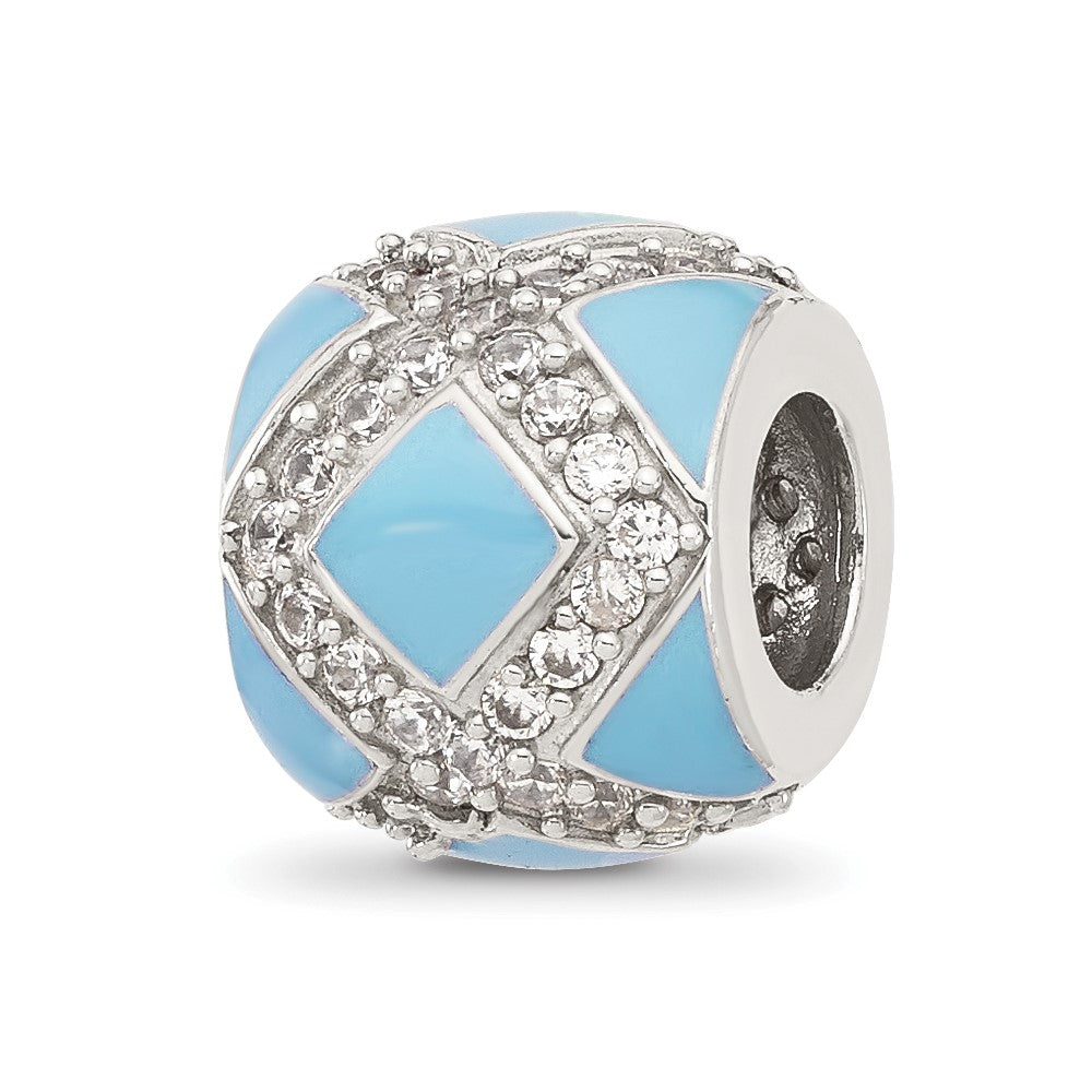 Sterling Silver Reflections CZ Light Blue Enameled Fancy Bead