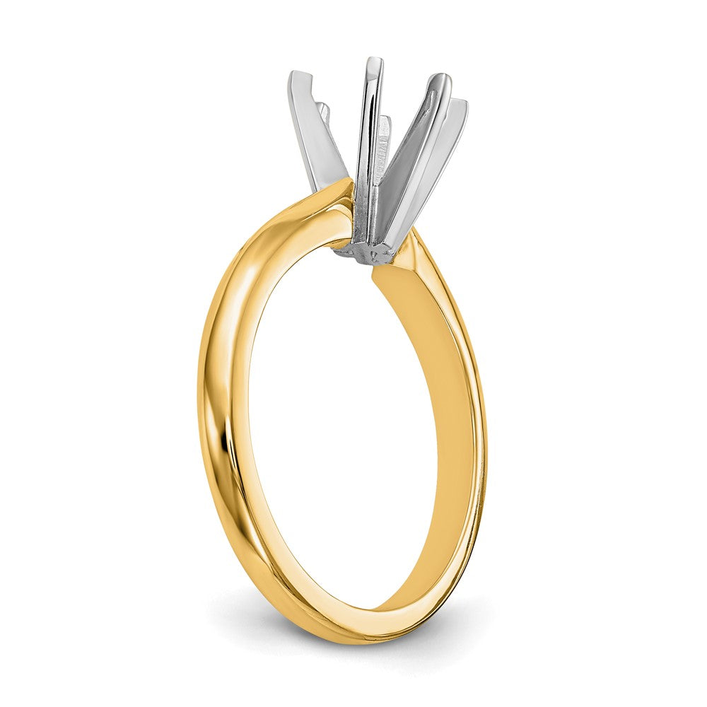 14k Two-Tone 2 carat Medium-Weight Knife Edge/Half-Round 6-Prong Round Solitaire Ring Mounting