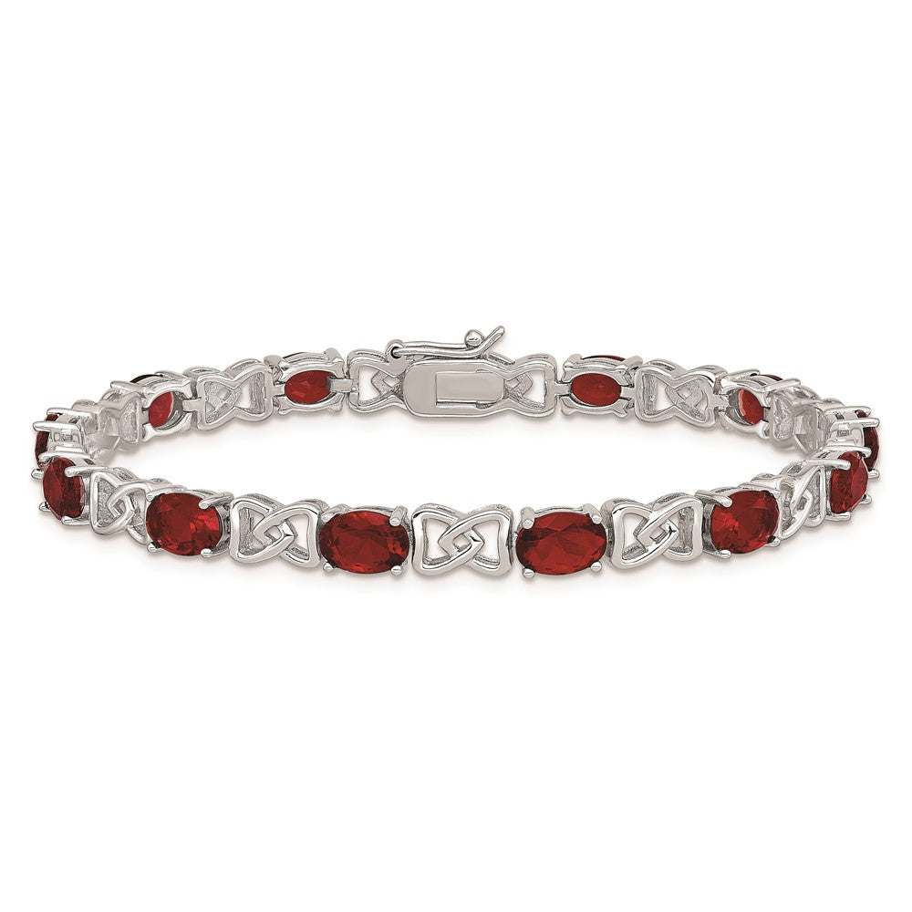 Sterling Silver Rhodium Plated 7inch Red CZ Bracelet 7 inches