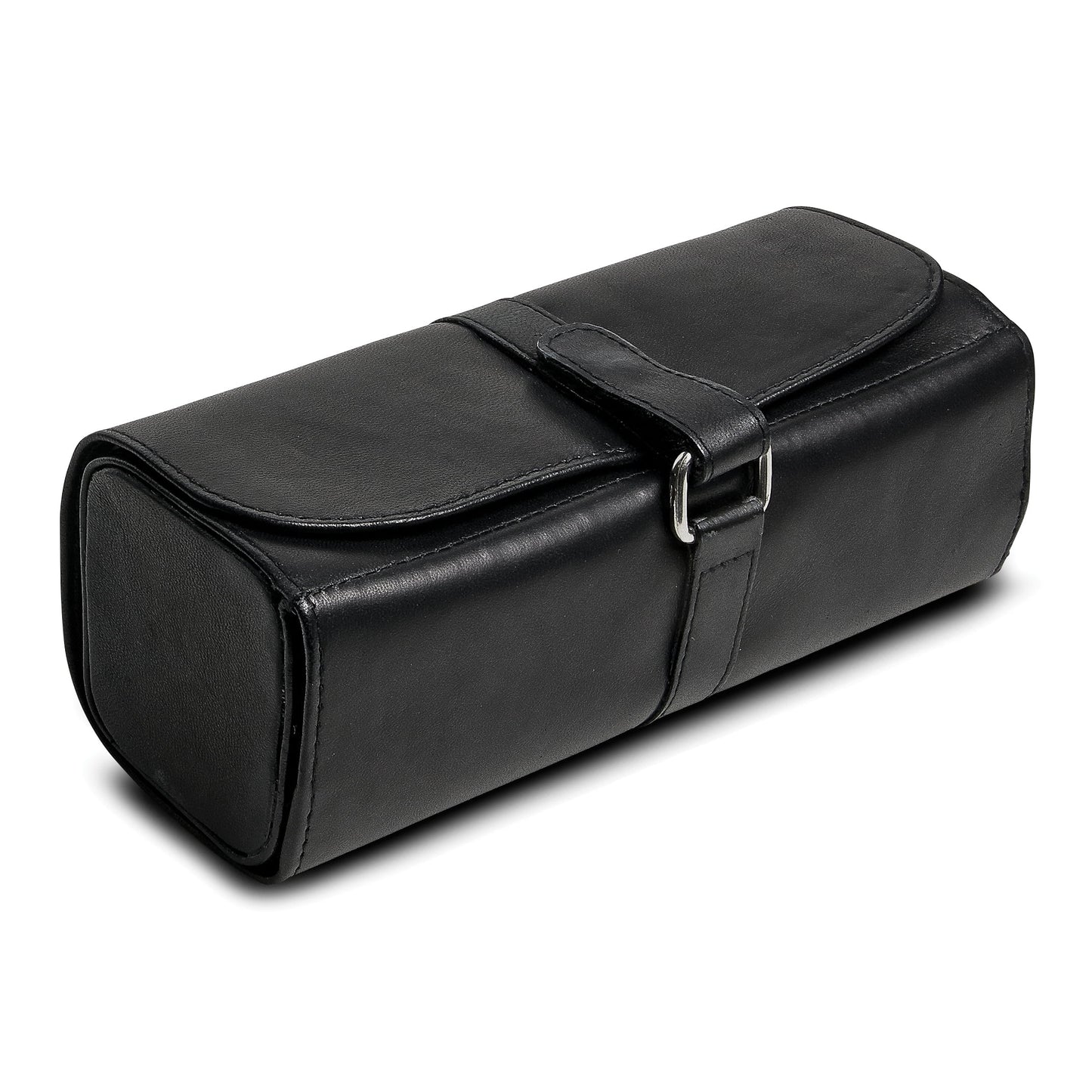Black Leather Snap Strap Large Jewelry Roll with Watch/Bracelet Pillow GM17743