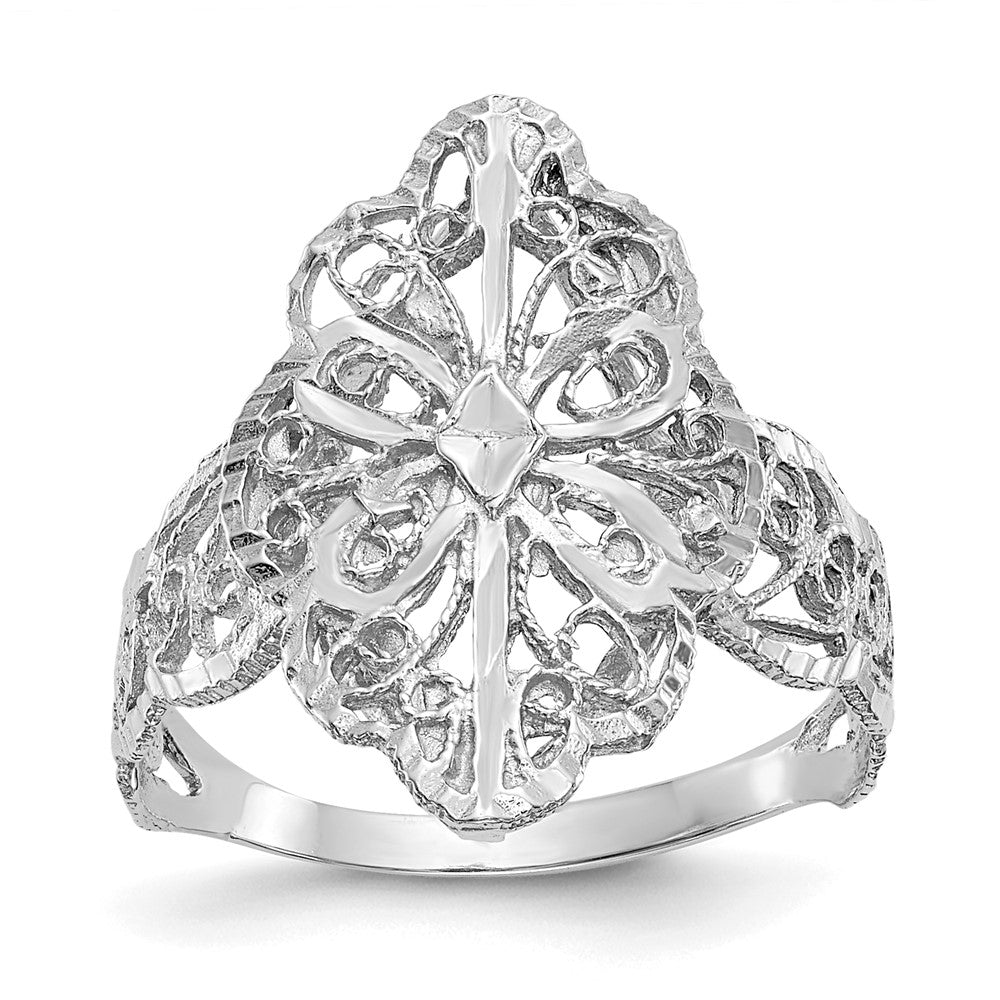 14K White Gold Diamond Cut Filigree Ring Size 7
