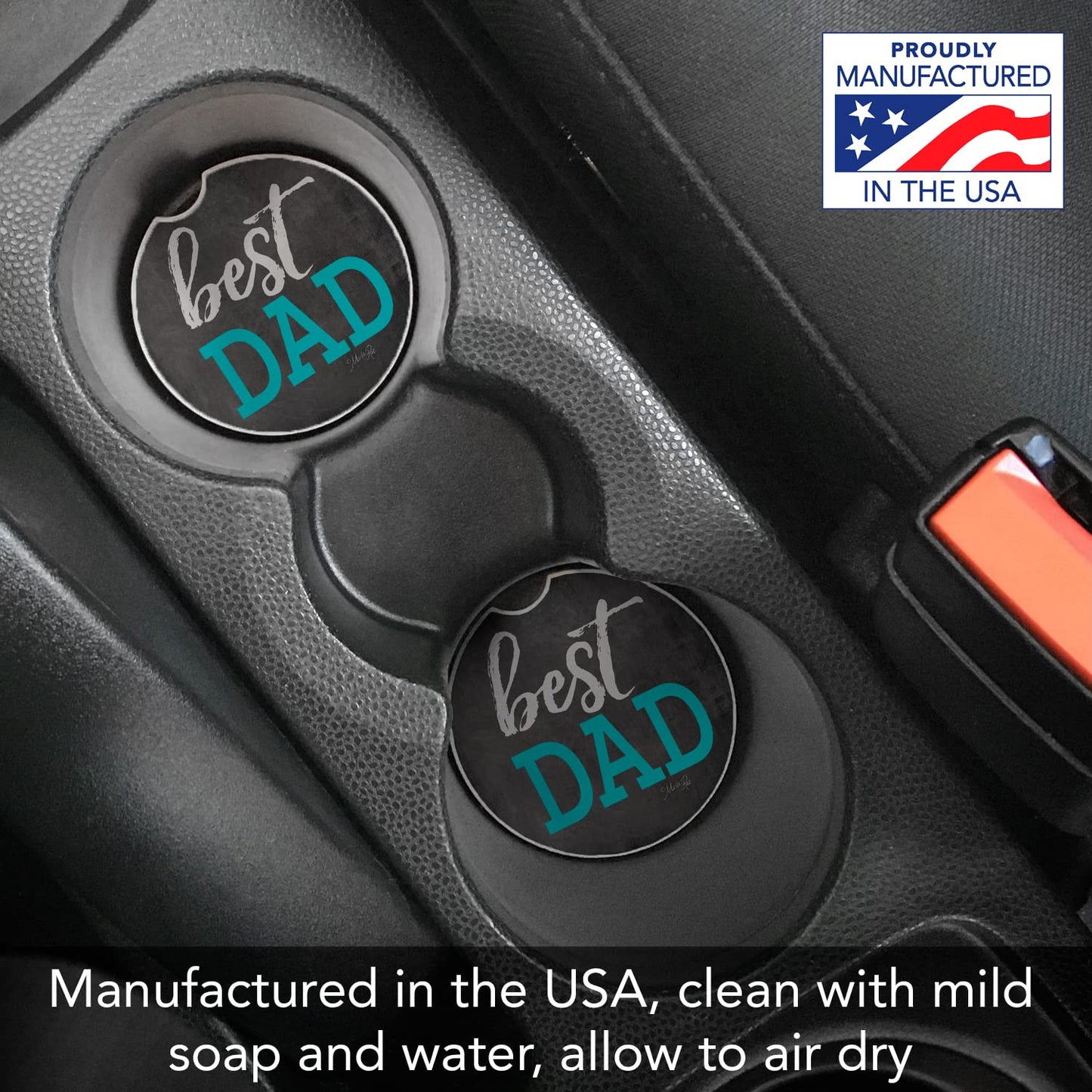 CounterArt "Best Dad" 1 Pack Absorbent Stone Coaster for Vehicle Cup Holder 2.6” Diameter