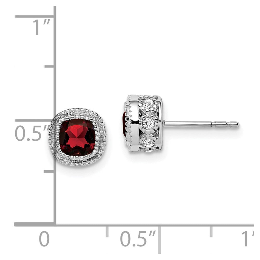 14k White Gold Cushion Garnet and Diamond Earrings