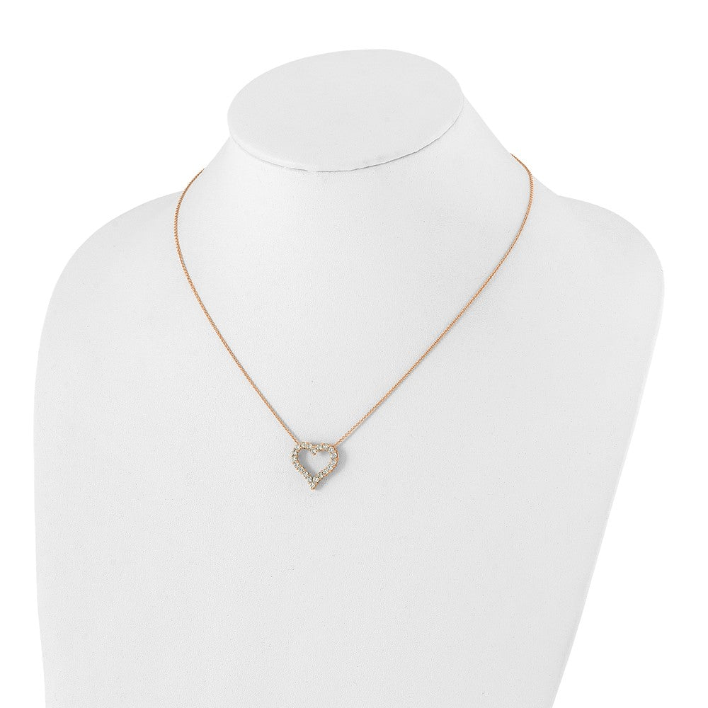 True Origin 14k Rose Gold 1 carat Lab Grown Diamond VS DEF 18 inch Open Heart Pendant Necklace