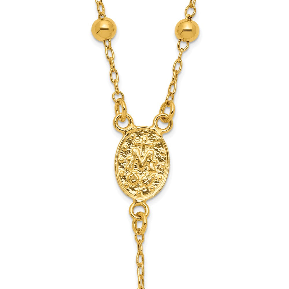 Sterling Silver Gold-tone Polished and Beaded Rosary 24 inch Necklace