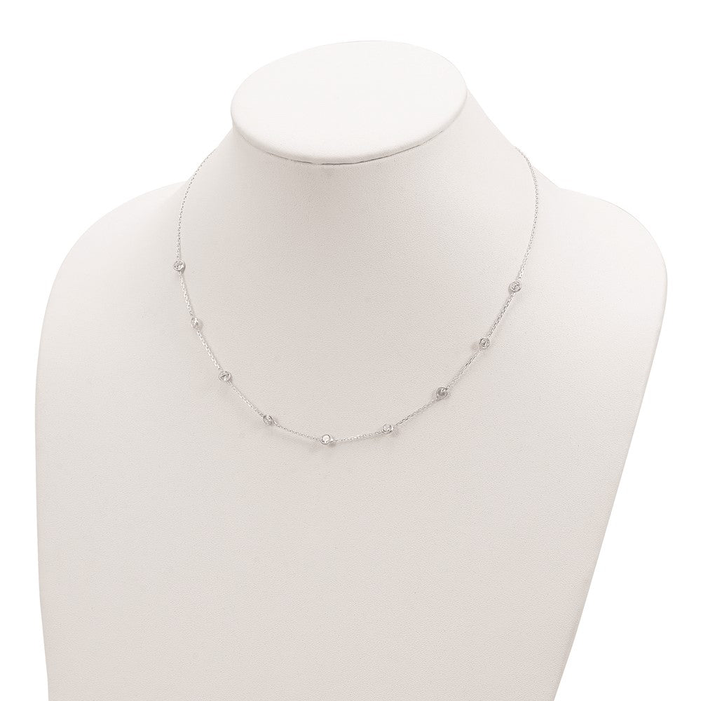 Sterling Silver Clear 4mm 9-Station CZ w/2in ext. Necklace 18 Inches