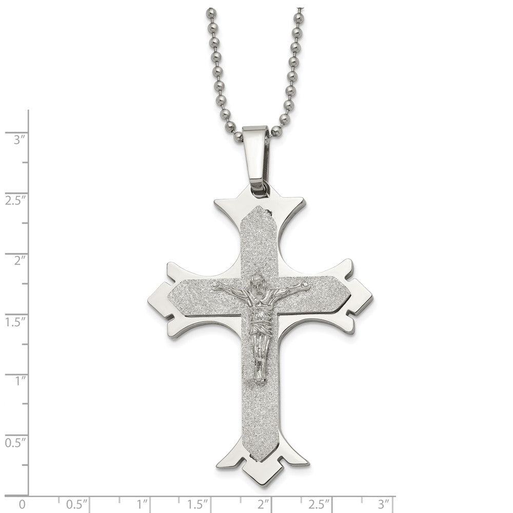 Stainless Steel Polished Laser Cut Crucifix 22in Necklace