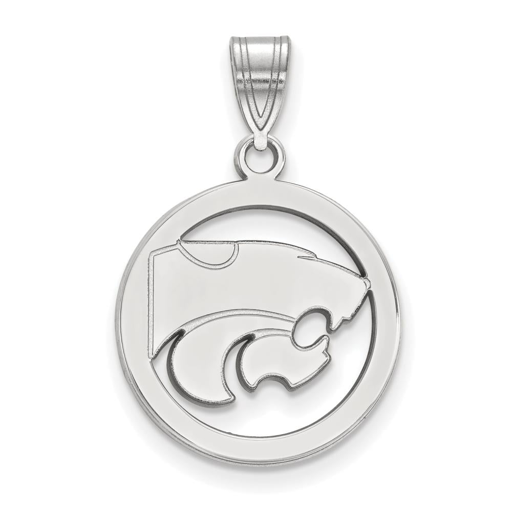 Sterling Silver Rhodium-plated LogoArt Kansas State University Wildcat Medium Circle Pendant Q-SS033KSU