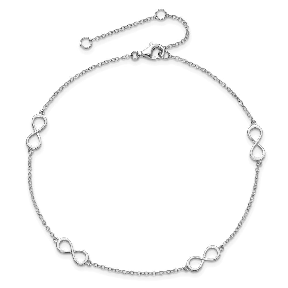 Sterling Silver Rhodium-plated Infinity 9in Plus 2in ext Anklet 9 inches