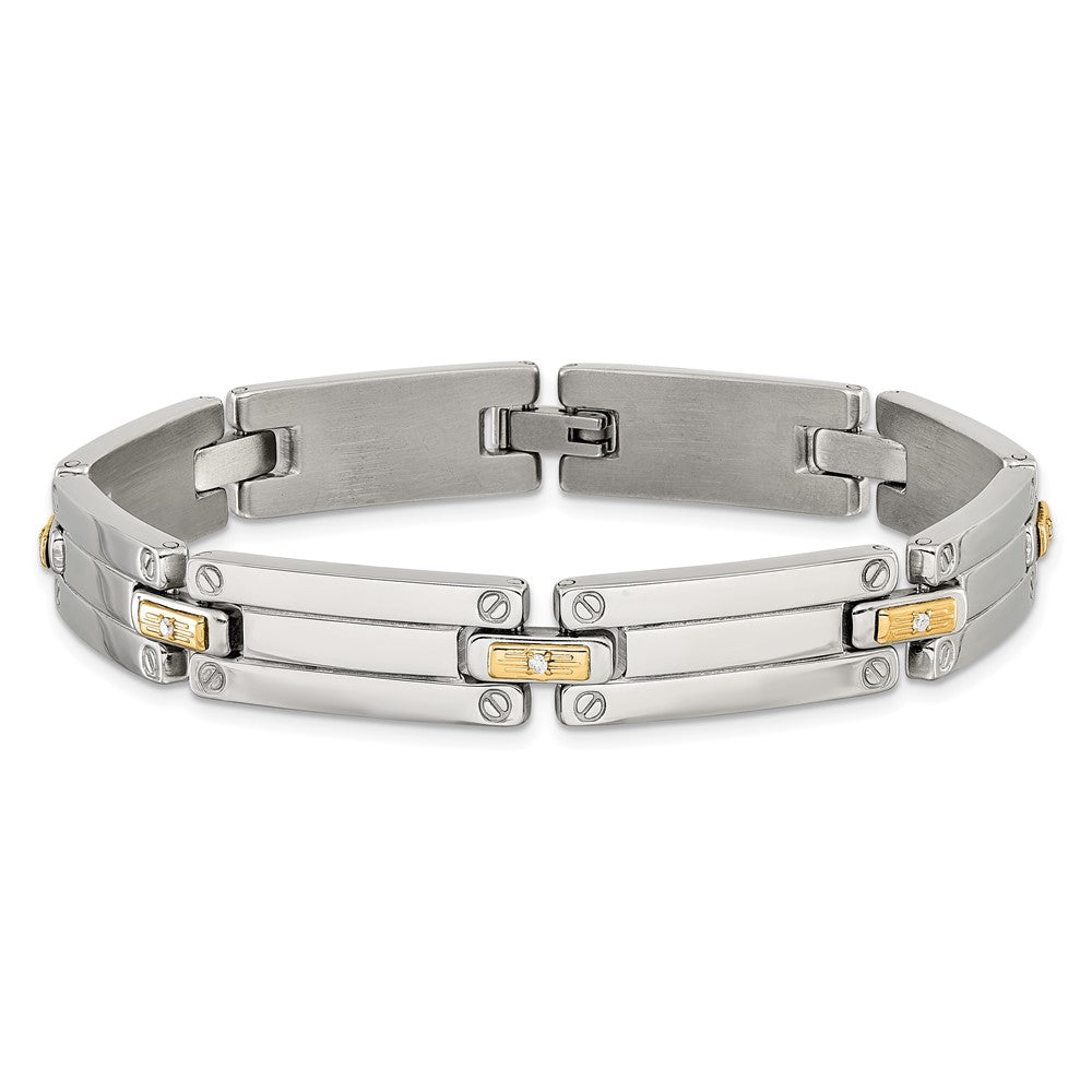 Chisel Stainless Steel Polished with 14K Gold Accent and 1/15ct. Diamond 8.5 inch Link Bracelet 8.5 inches