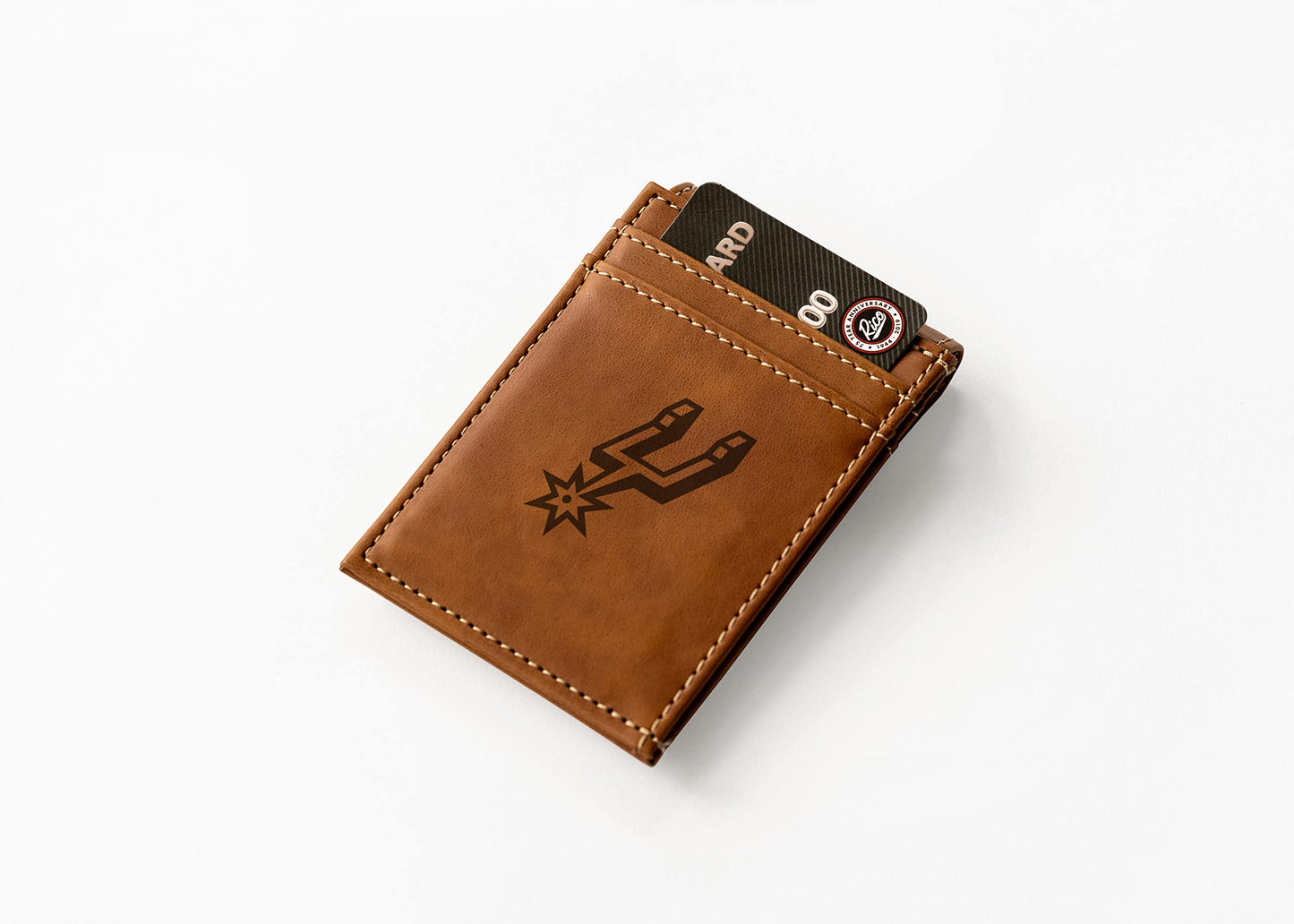 Spurs Laser Engraved Brown Front Pocket Wallet
