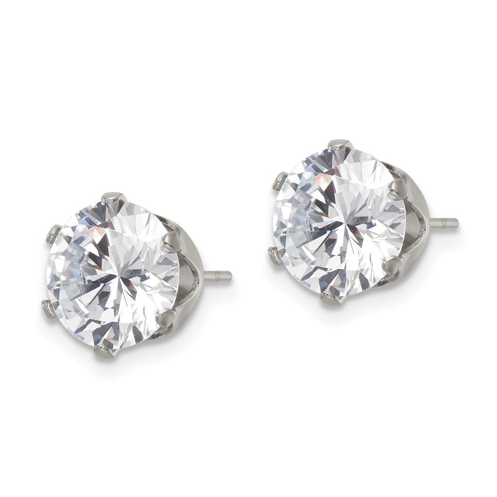 Stainless Steel Polished 9mm Round CZ Stud Post Earrings