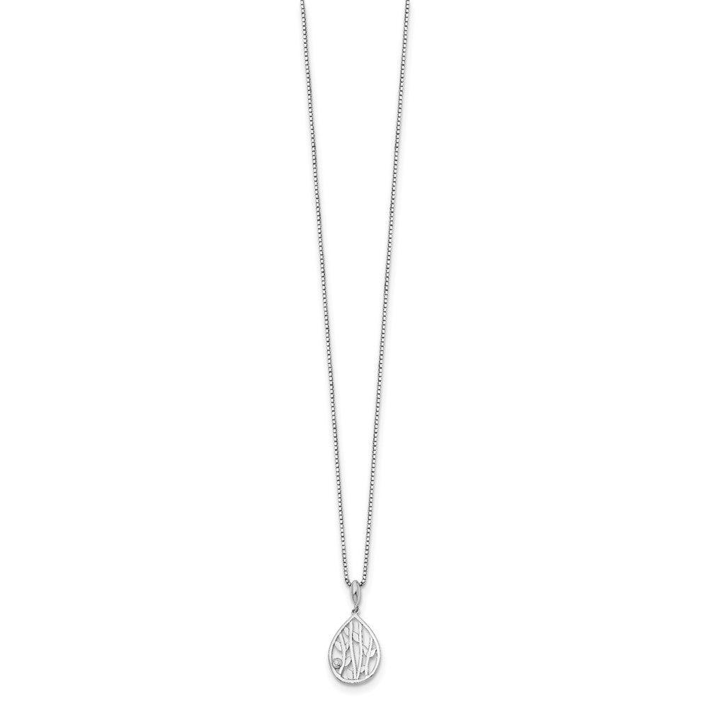 White Ice Sterling Silver Rhodium-plated 18 Inch Diamond Leaf Pendant Necklace with 2 Inch Extender 18 Inches