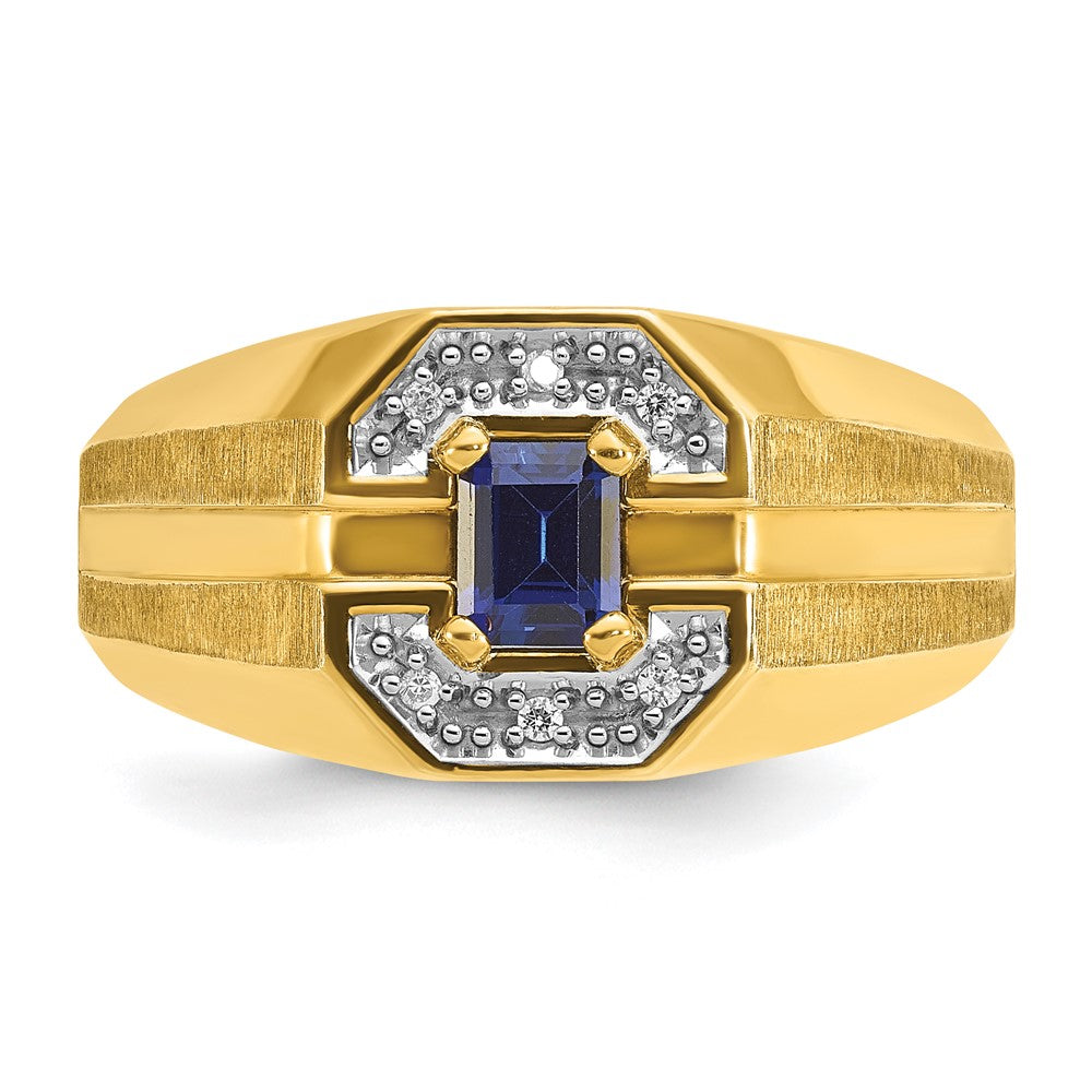 14k IBGoodman Men's Created Sapphire and 1/20 carat Diamond Satin Complete Ring