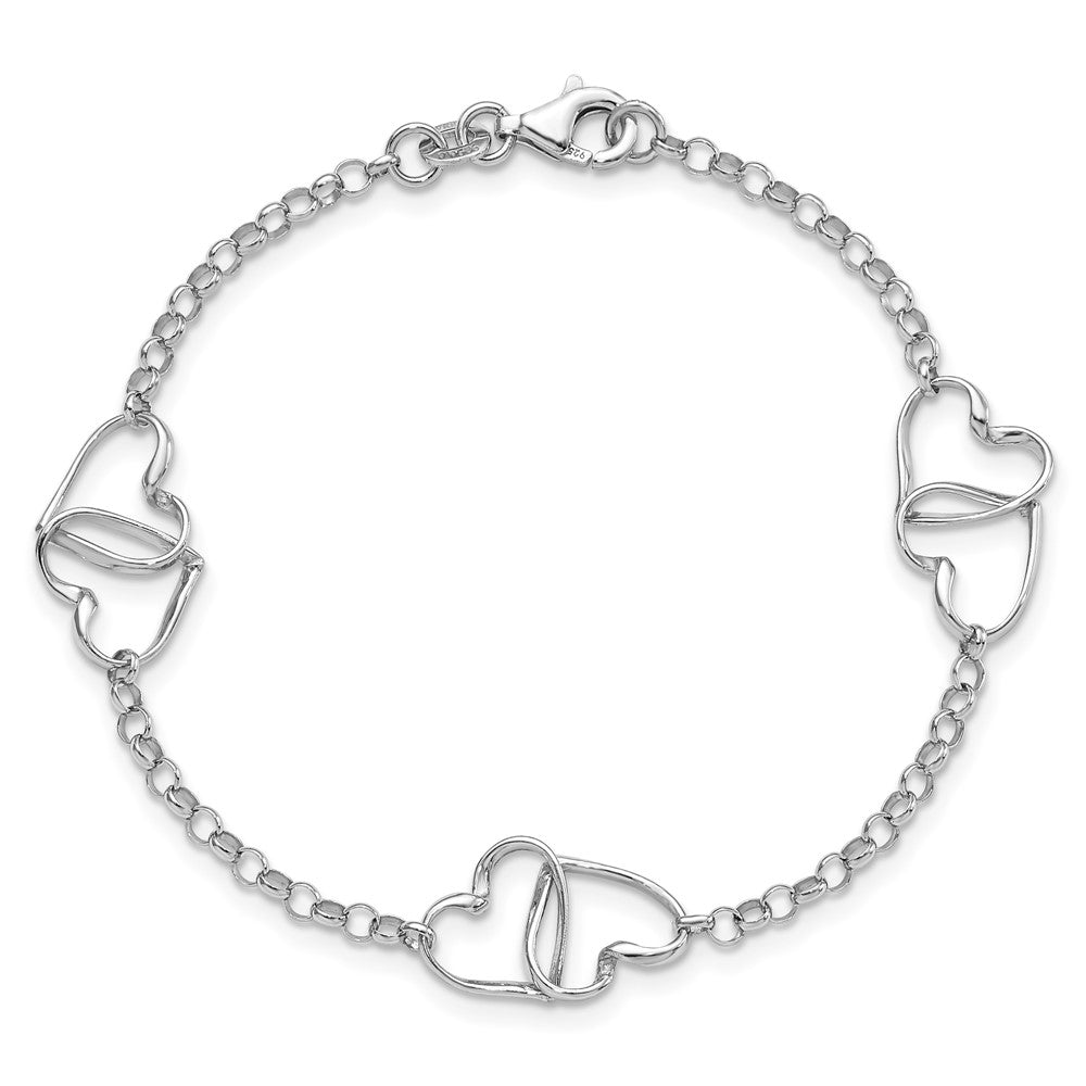 Sterling Silver Rhodium Plated Heart Bracelet 7.25 inches