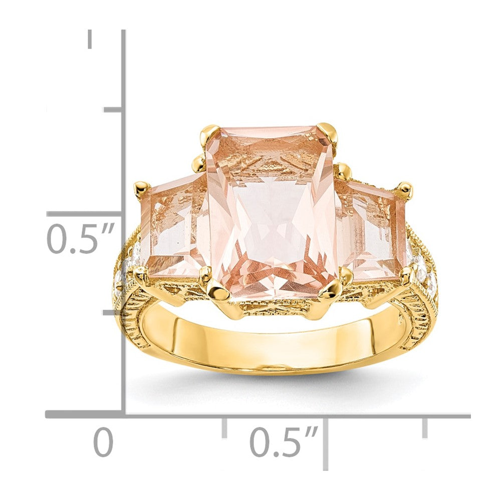 Sterling Silver Gold-plated 3 Stone Peach Glass Ring