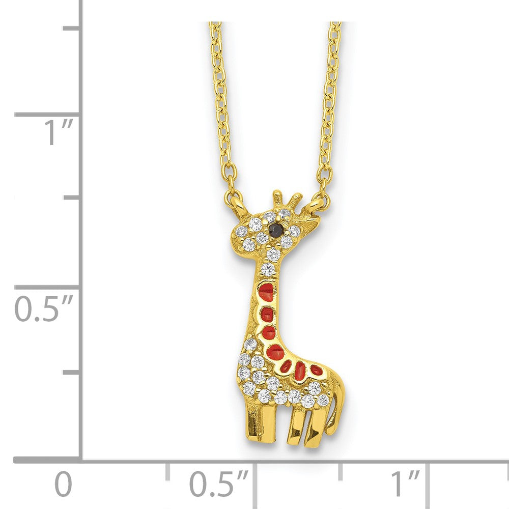 Cheryl M Sterling Silver Gold-plated Enameled and Brilliant-cut Black and White CZ Giraffe 18.25 Inch Necklace 18.25 Inches
