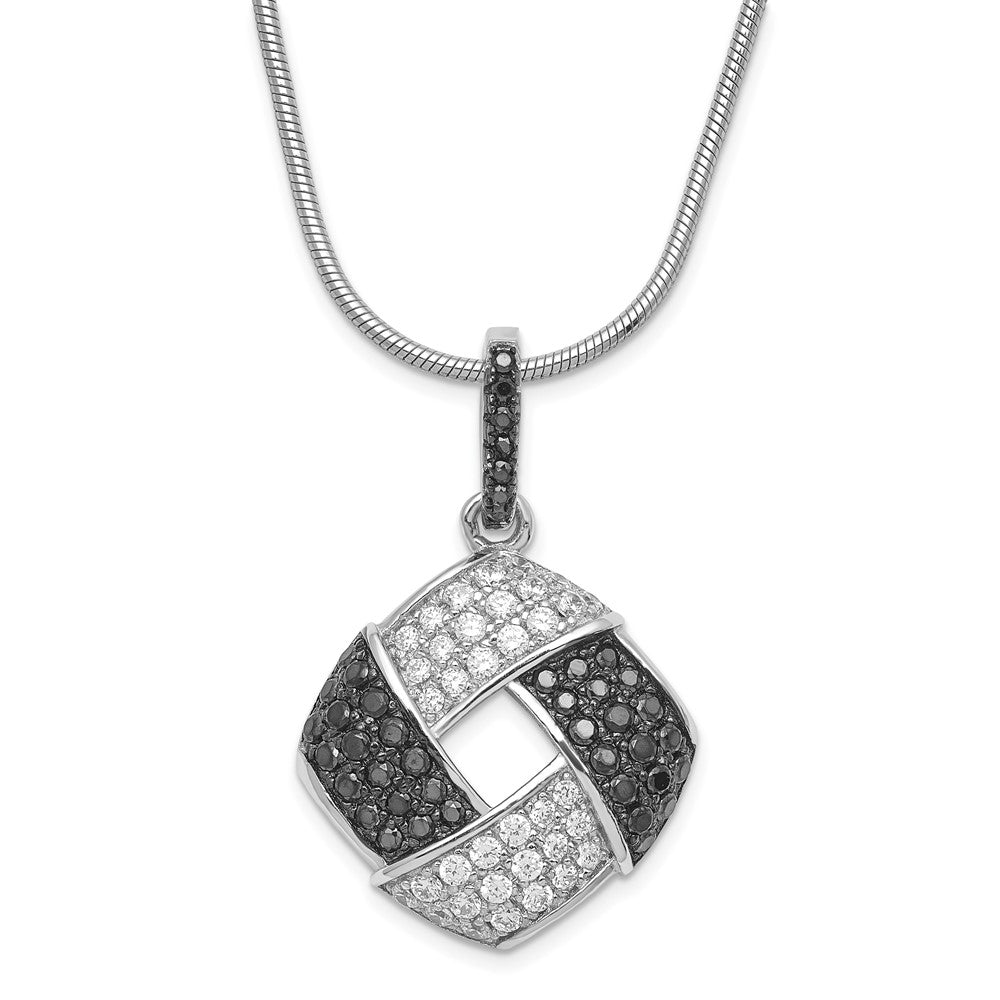 Sterling Silver Black & Clear CZ Brilliant Embers w/ 2in ext Necklace